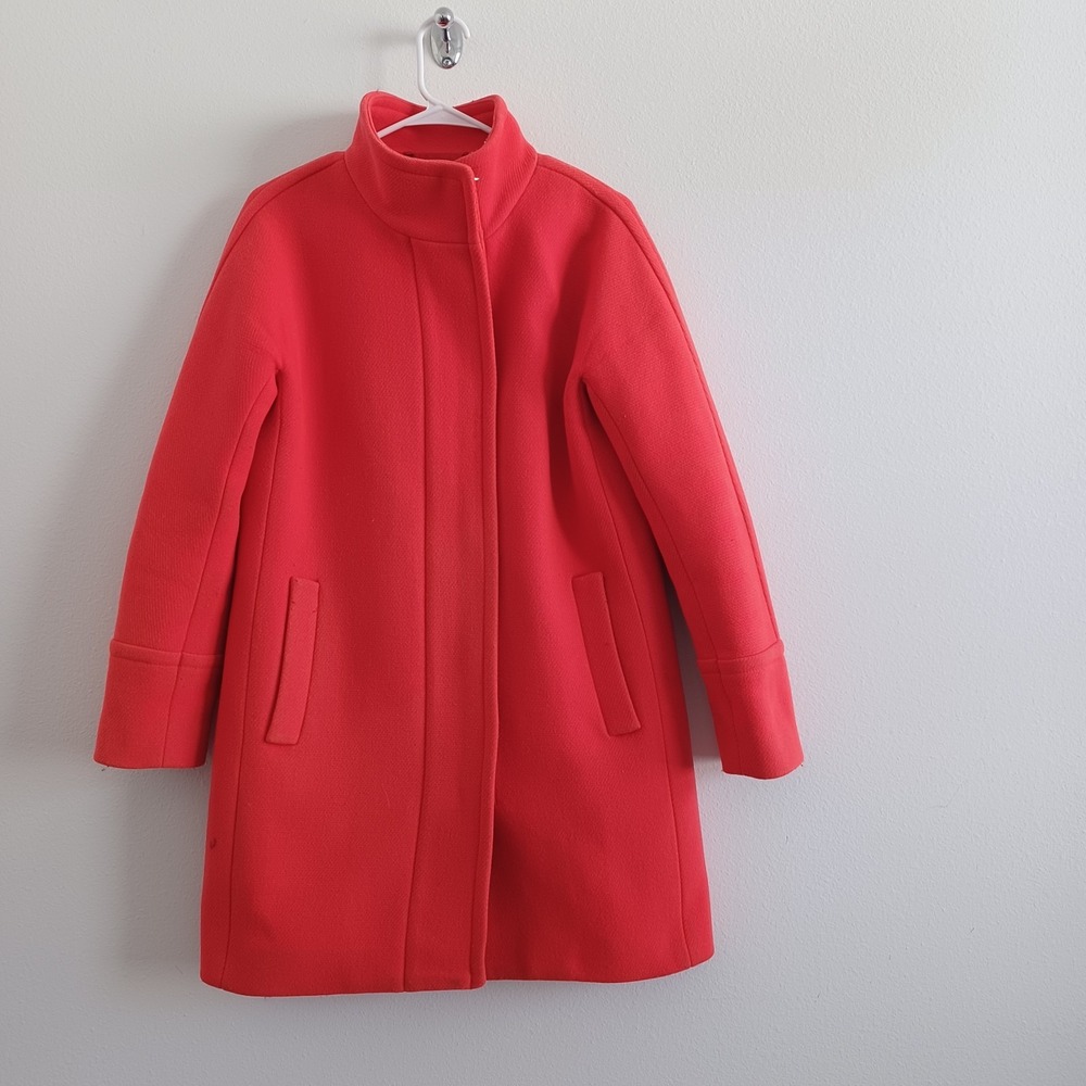 J Crew Cocoon Nello Gori Italian Stadium Cloth Coat Womens  6 Red Full Zip Heavy